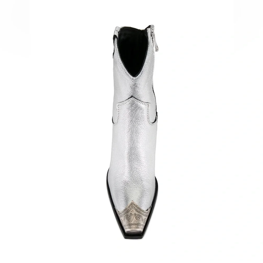 NIB Free People Brayden Western Boot US 7 EU 38 Pewter Silver